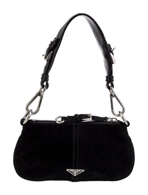 prada women's scamosciato black suede|PRADA Scamosciato Suede Buckle Shoulder Bag .